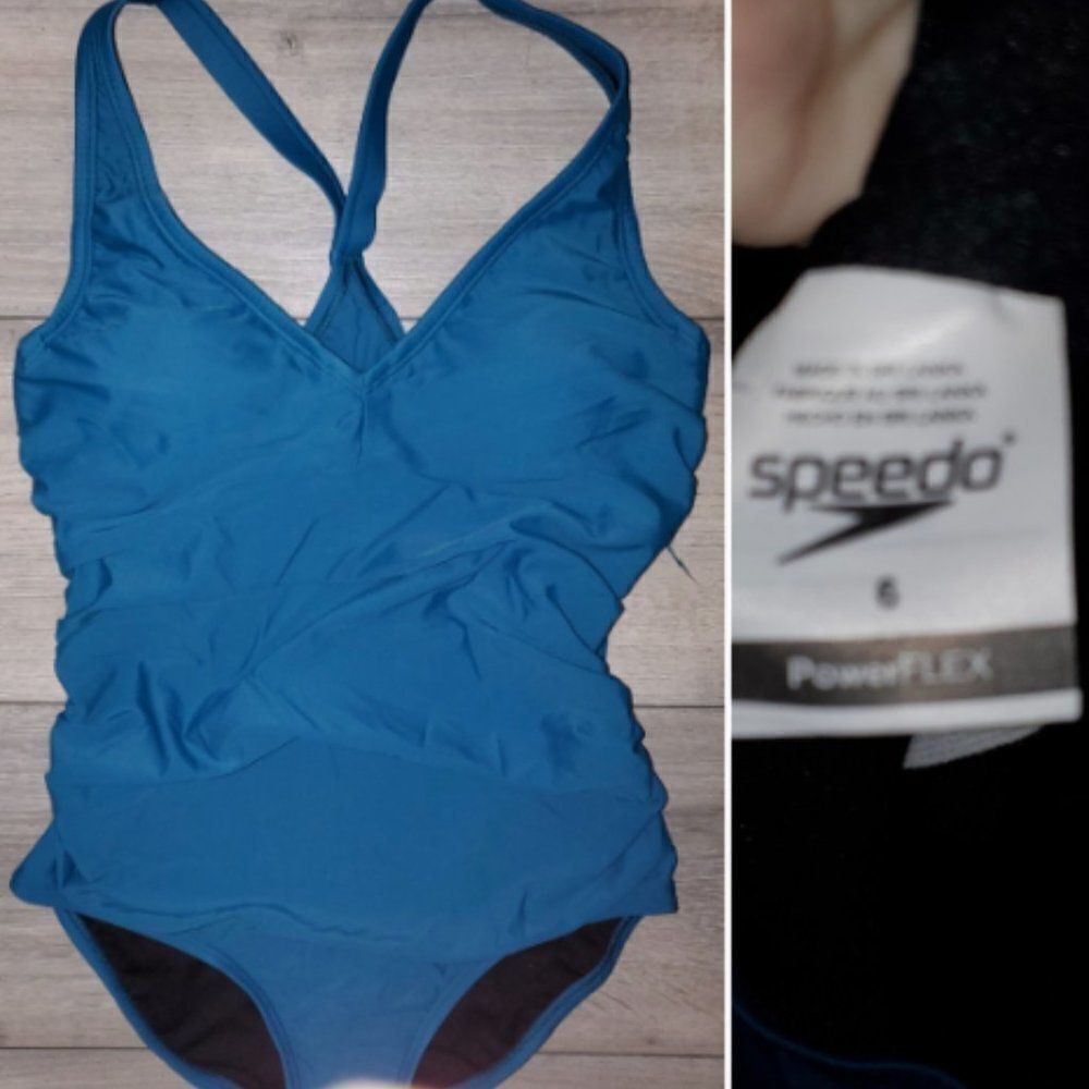 Speedo Size 6 One-Piece women's blue V-Neck Underwire Swimsuit